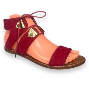 CYNTHIA VINCENT Flat Red Suede Lace-up Gladiator Sandals Women's Shoes Size 7